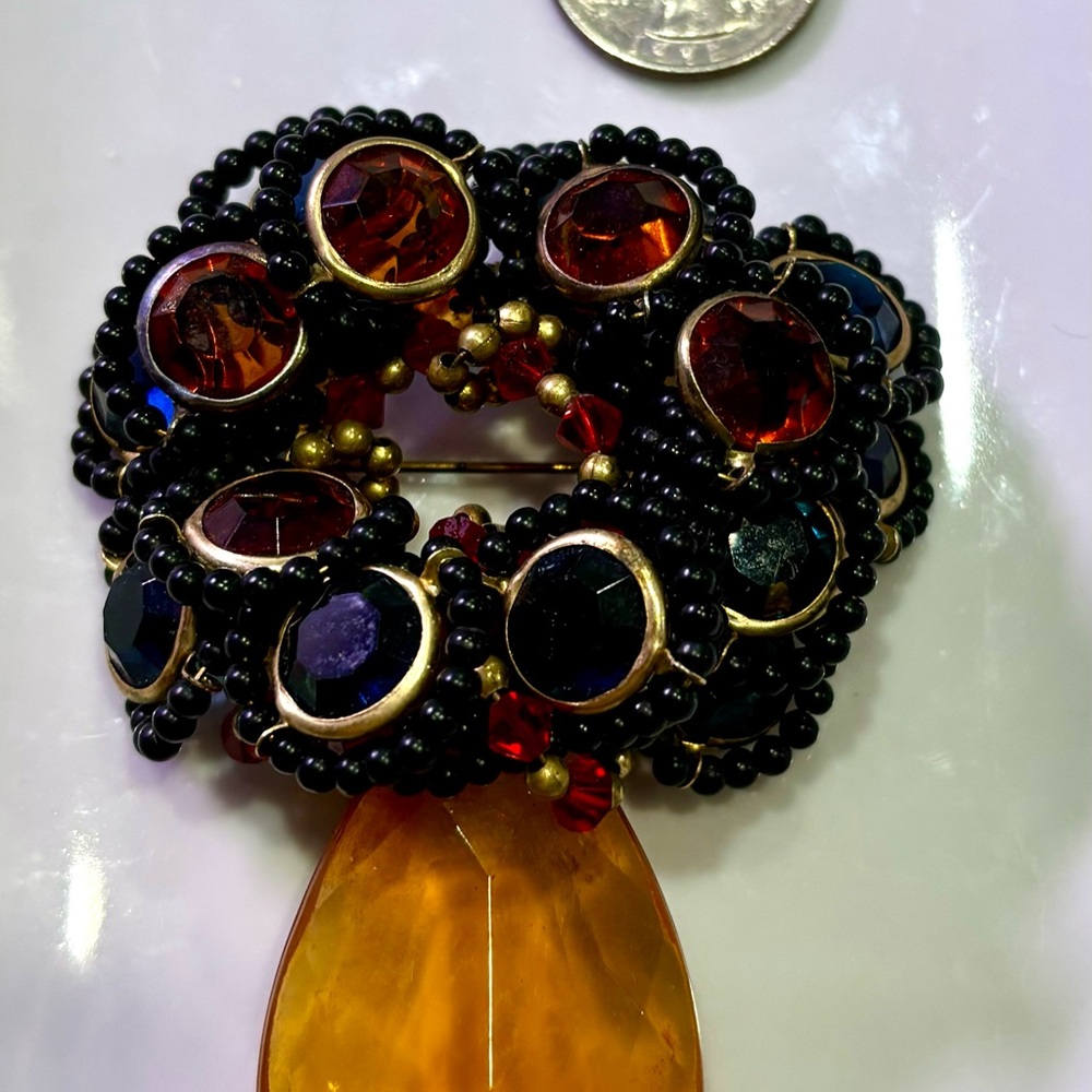 Radio Signed Statement Brooch Oversize Topaz Colo… - image 4